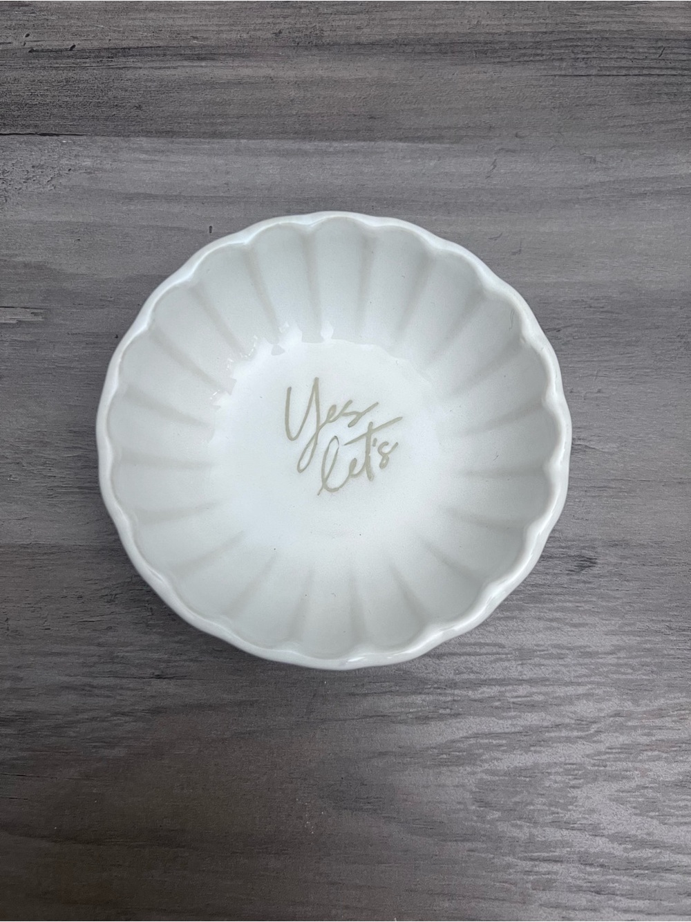 Yes Let's White Ceramic Trinket Dish